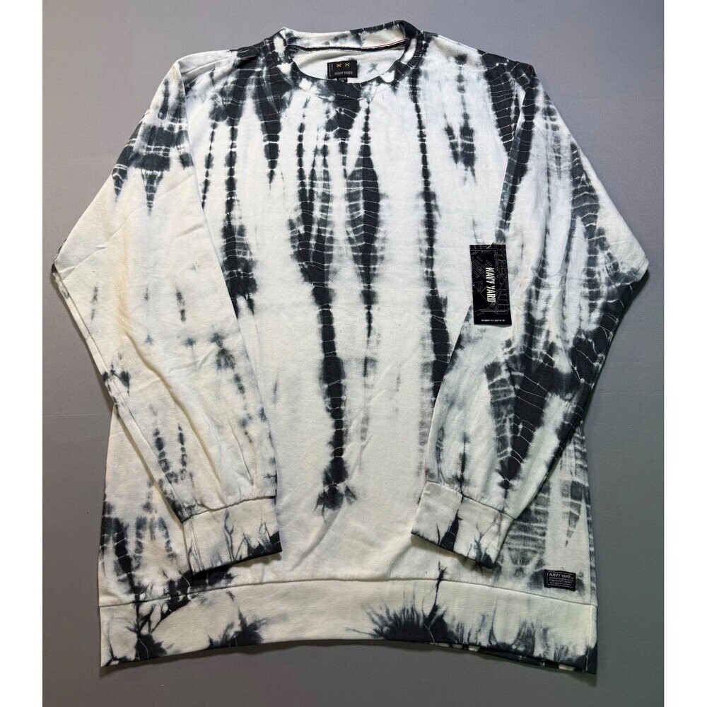 NWT Navy Yard Tie Dye Crew Neck Sweatshirt Men's X-Large Cream Black Long Sleeve